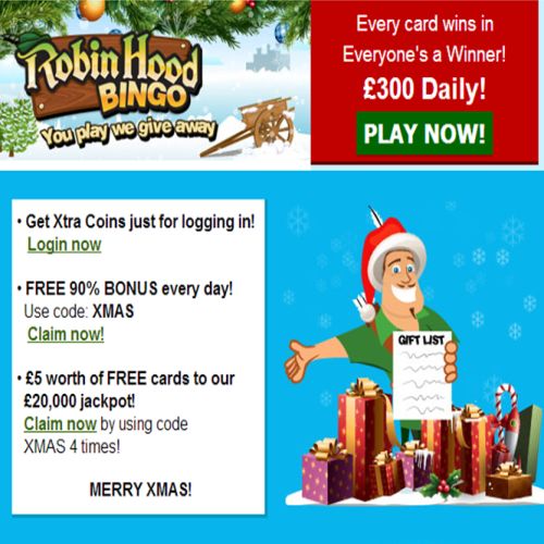 XMAS Bonuses from Robin Hood Bingo!